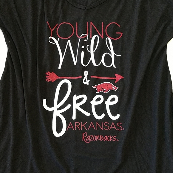 NEW Arkansas Razorbacks Jersey Young Wild Free Elbow Patch Long Slv Tee Women Lg - Picture 2 of 8